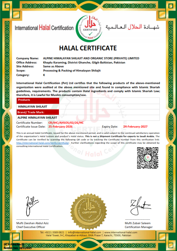 IHC Halal Certificate - Alpine Himalayan Shilajit